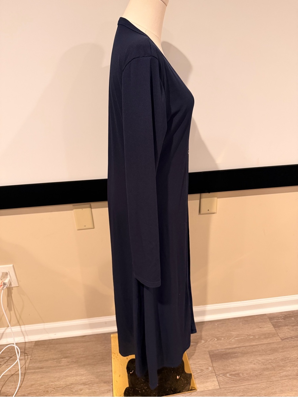 Navy Long Button-Front Robe Cardigan - Picture 4 of 6